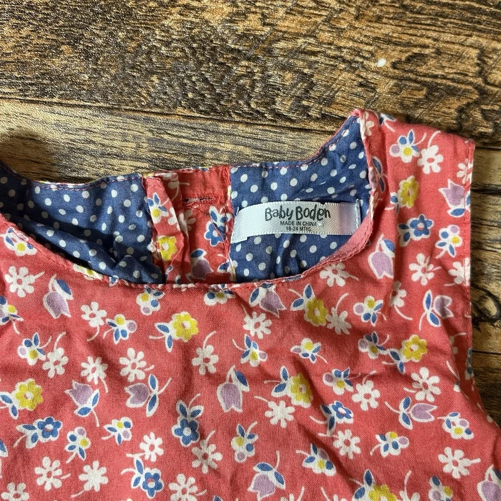 Baby Boden Floral Applique Dress Baby Girls‎ 18-24m Lined Cotton Whale Beach